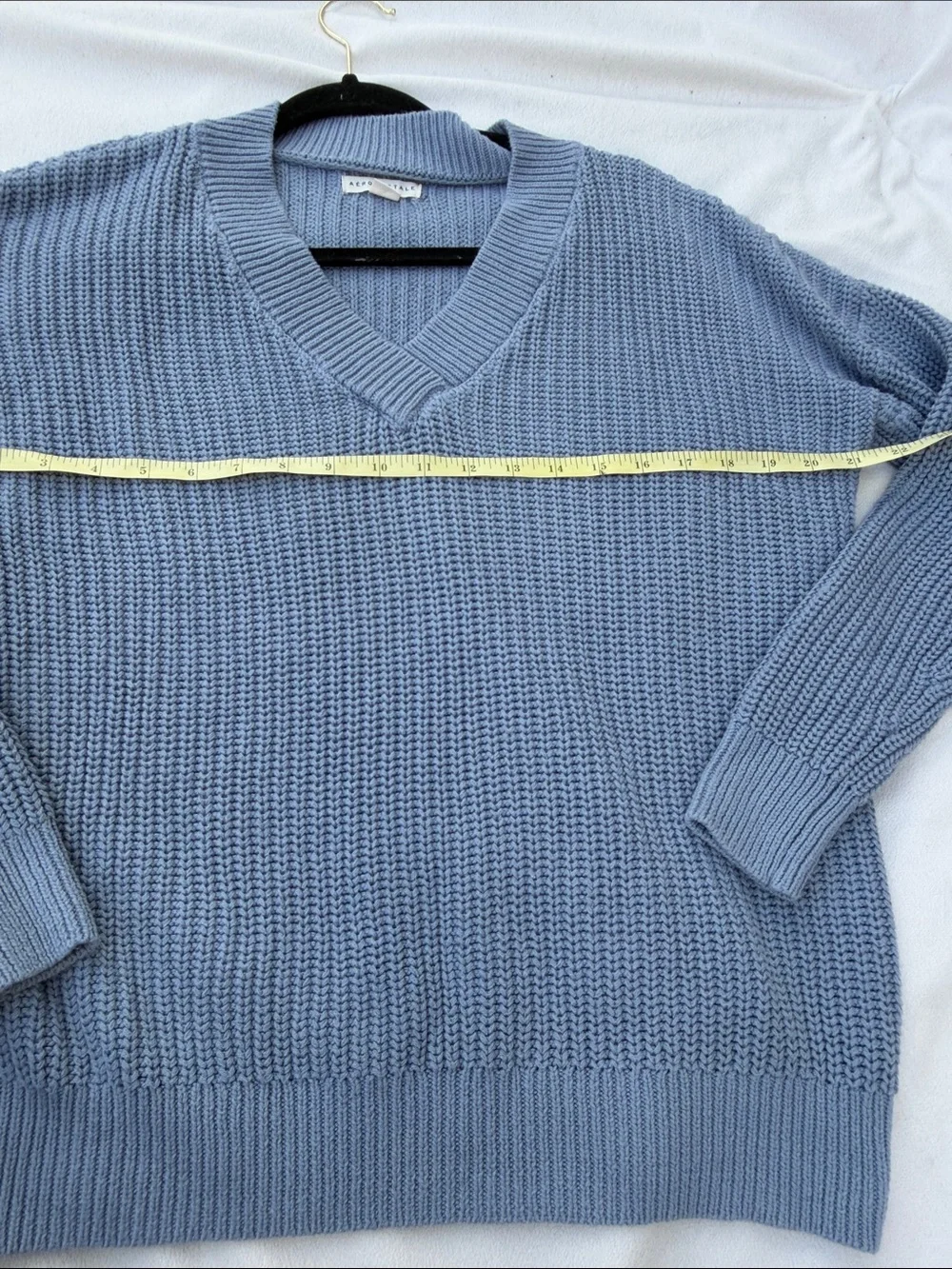 Aeropostale Dusty Blue V-Neck Chunky Knit Sweater